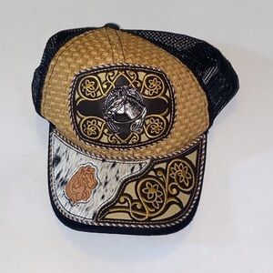 Brown and Black Embroidered Men's Hat
